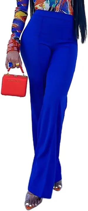 Women's Stretchy High Waisted Wide Leg Button-Down Pants Sailor Bell Flare Pants