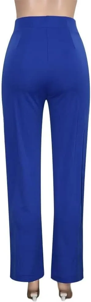 Women's Stretchy High Waisted Wide Leg Button-Down Pants Sailor Bell Flare Pants