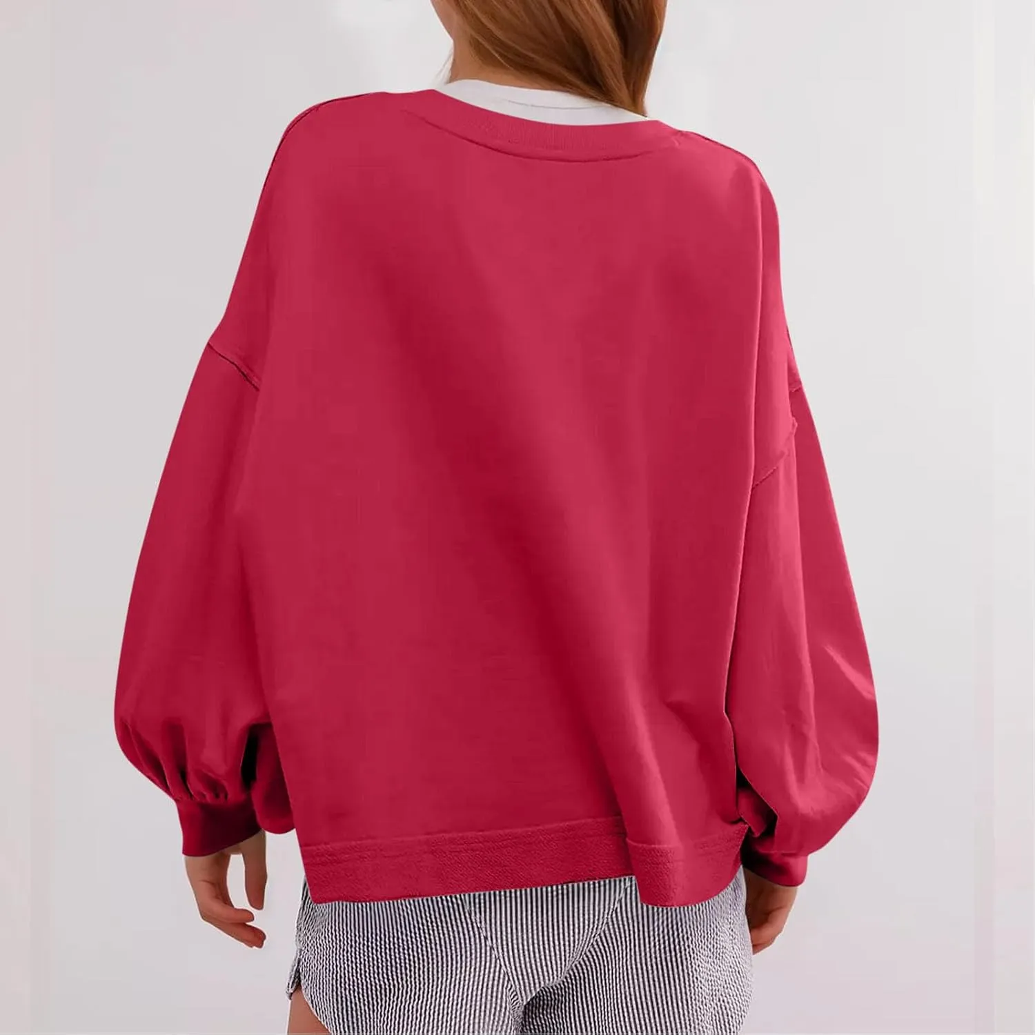 Womens Sweatshirts Cropped Puff Long Sleeve Pullover Hoodie Trendy Drop Shoulder Top Fall Daily Casual Clothes