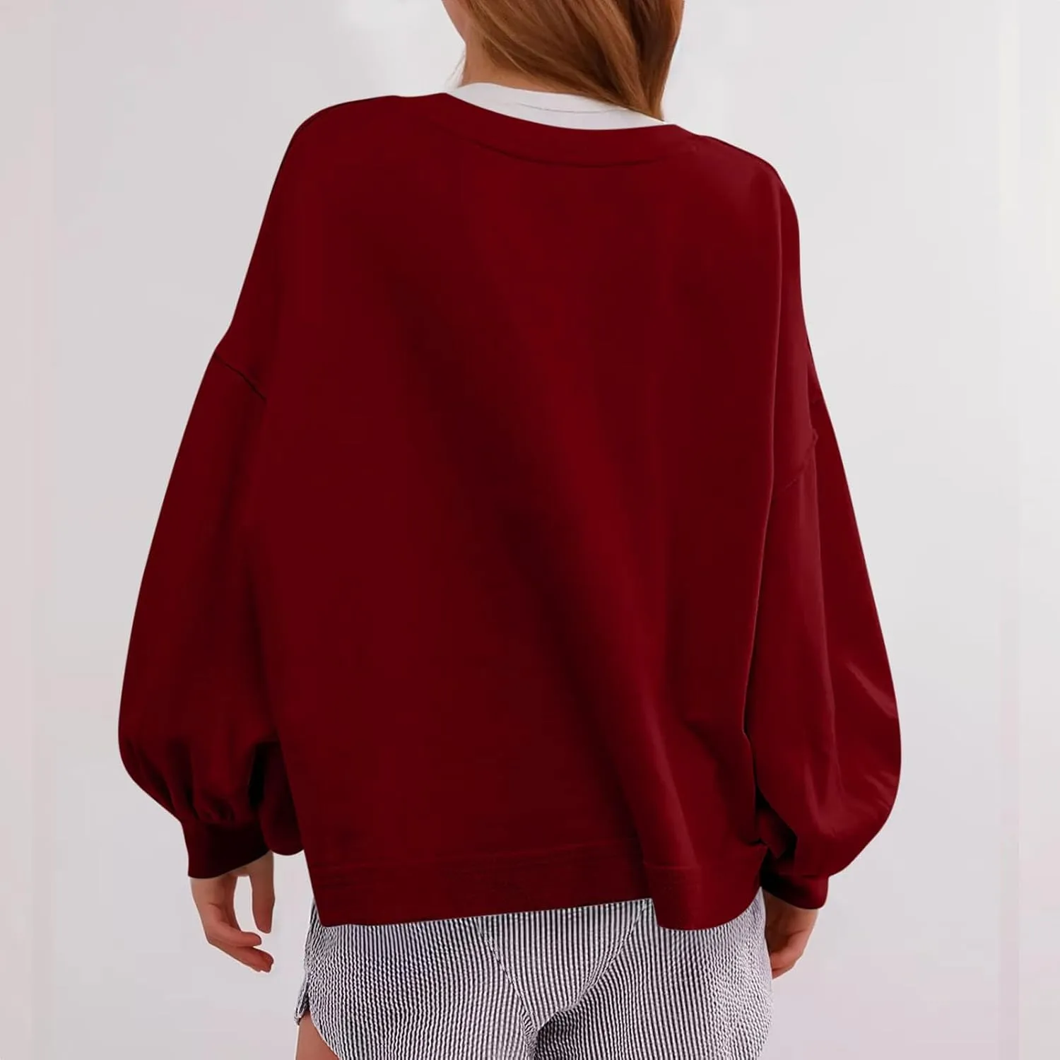 Womens Tops Long Puff Sleeve Sweatshirt Crop Solid Color Pullover Tops Dressy Casual Daily Cute Shirts for Women