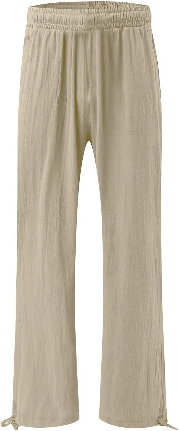 Womens Wide Leg Linen Pants Summer High Waist Cotton Palazzo Trousers Lounge Flowy Boho Slacks Beach Travel Outfits