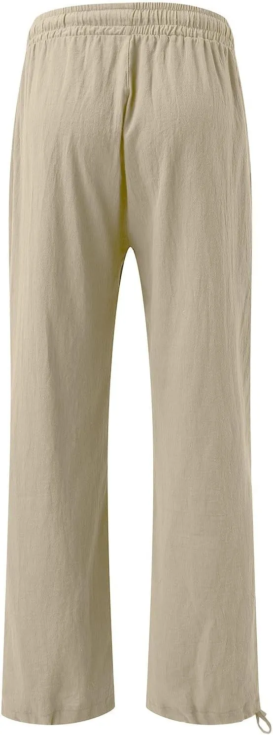 Womens Wide Leg Linen Pants Summer High Waist Cotton Palazzo Trousers Lounge Flowy Boho Slacks Beach Travel Outfits
