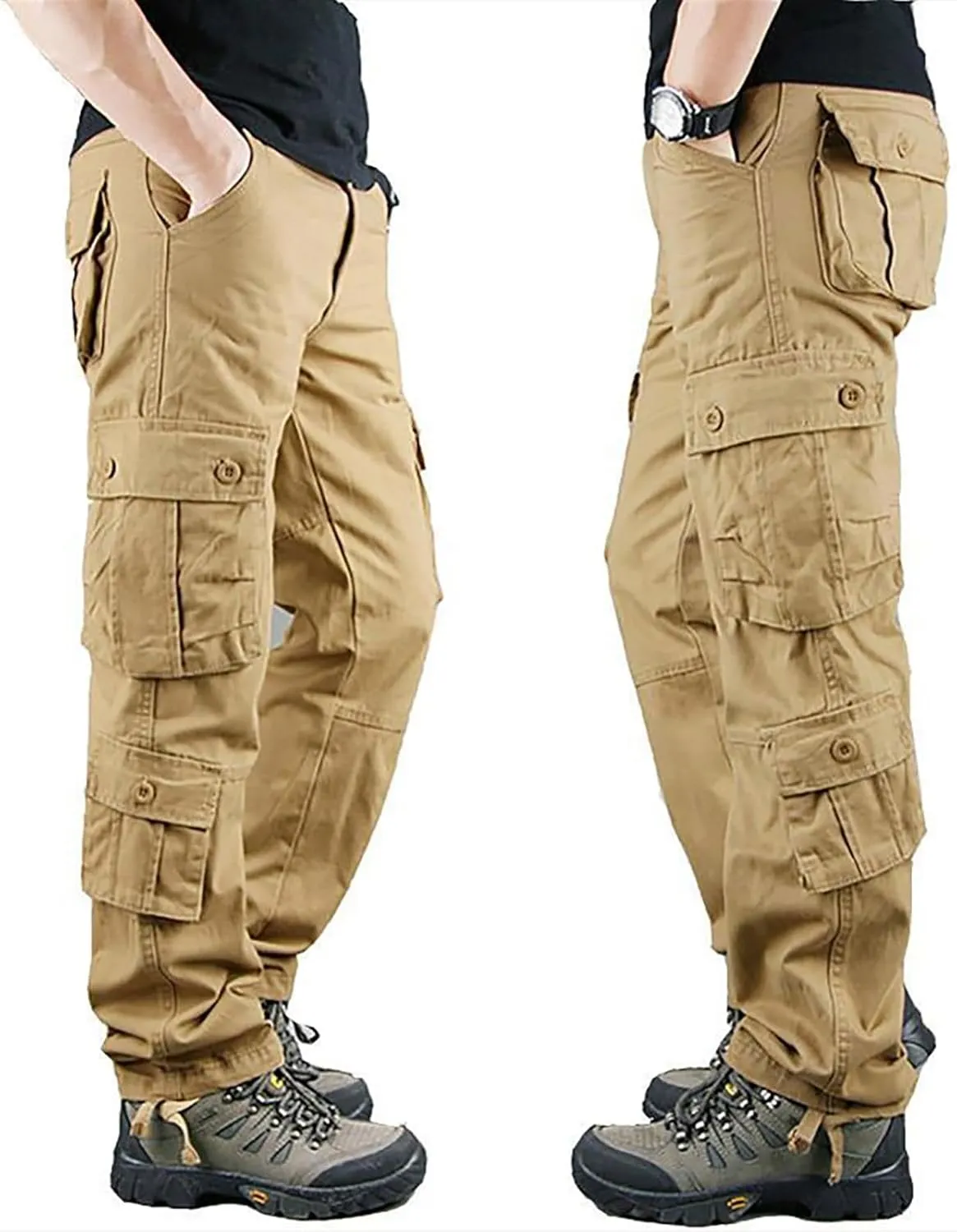 Work Pants for Men Big and Tall Casual Hiking Pants Workout Stretch Outdoor Twill Track Sweatpants Multi Pockets