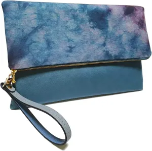 Wristlet Clutch Bag Two-Sided Fold Over Clutch For Women Tie-Dye Pattern Casual Clutch, Oeko-Tex Certified Vegan Leather