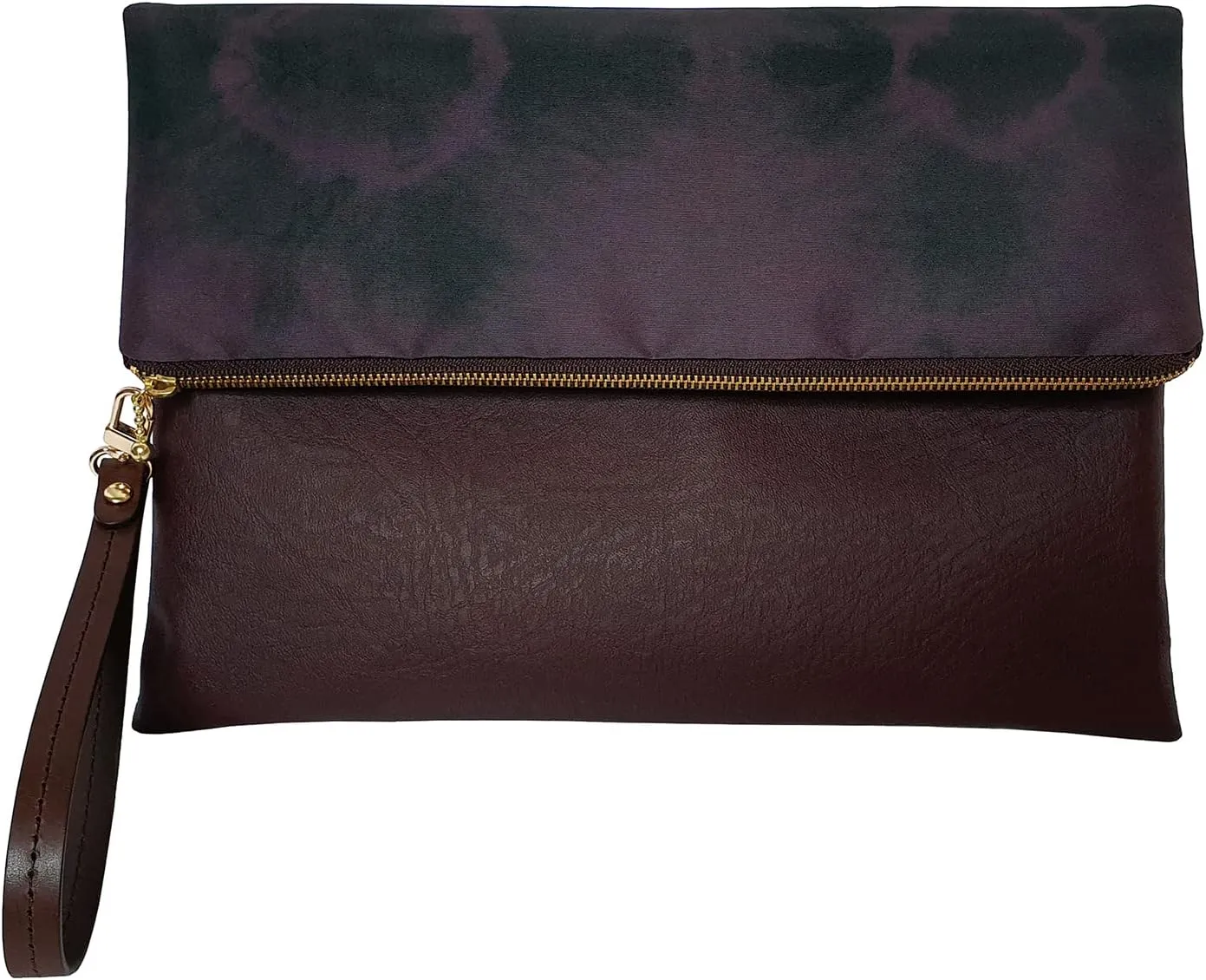 Wristlet Clutch Bag Two-Sided Fold Over Clutch For Women Tie-Dye Pattern Casual Clutch, Oeko-Tex Certified Vegan Leather