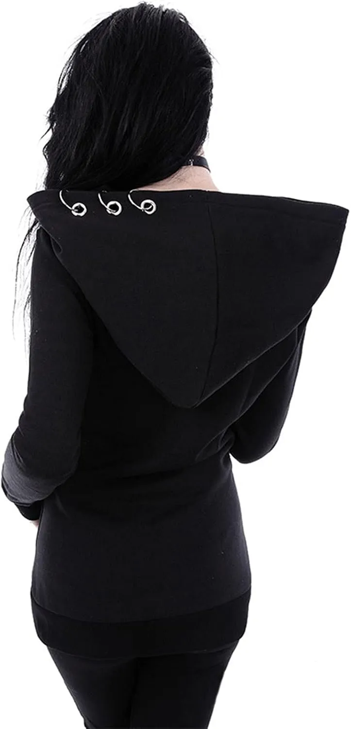 Xiaojmake Women Punk Gothic Sweatshirt Witchcraft Moon Long Hoodie Jacket Oversized Long Sleeve Zip Up Halloween Hooded Coats