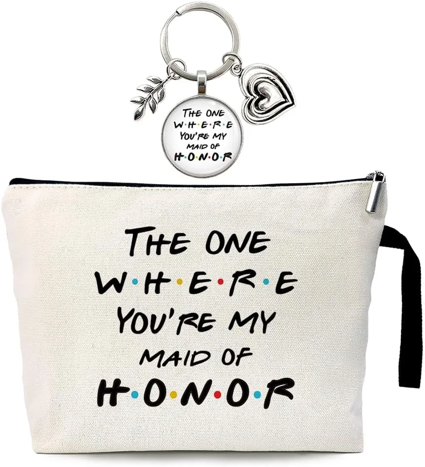 ZHANTUONE The One Where You're My Maid of Honor Cosmetic bag keychain pendantBachelorette Party GiftsBridesmaid Gift From BrideGifts for Maid of Honor Besties Bridesmaid Proposal Gifts