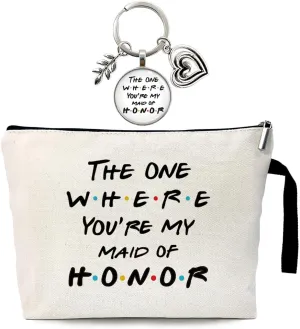 ZHANTUONE The One Where You're My Maid of Honor Cosmetic bag keychain pendantBachelorette Party GiftsBridesmaid Gift From BrideGifts for Maid of Honor Besties Bridesmaid Proposal Gifts