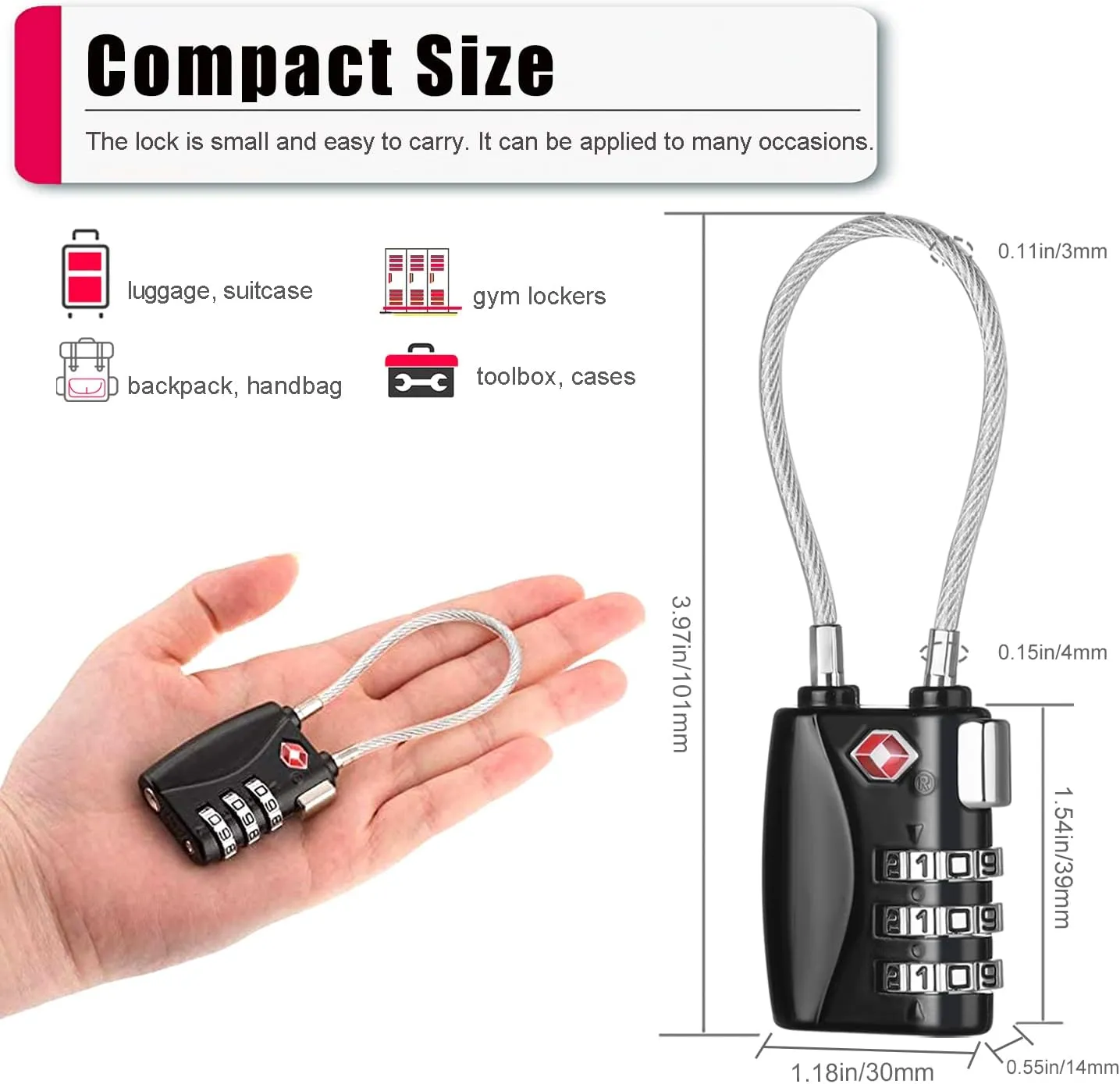 ZHEGE TSA Approved Luggage Locks, 2 Pack, Cable Travel Lock for Gym, School, Suitcases, Baggage - Small & Lightweight