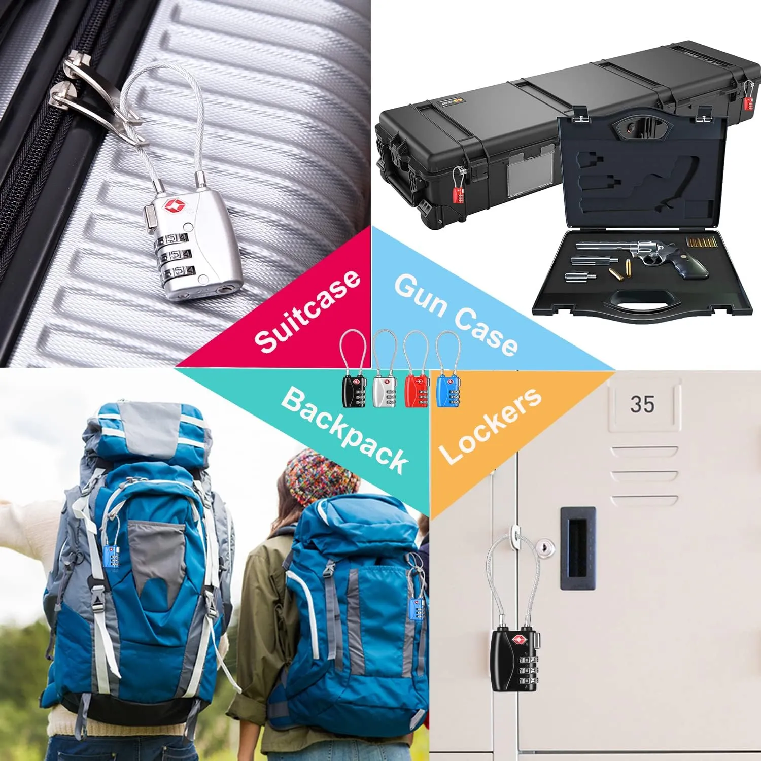 ZHEGE TSA Approved Luggage Locks, 2 Pack, Cable Travel Lock for Gym, School, Suitcases, Baggage - Small & Lightweight
