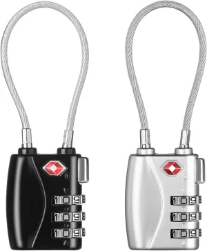 ZHEGE TSA Approved Luggage Locks, 2 Pack, Cable Travel Lock for Gym, School, Suitcases, Baggage - Small & Lightweight