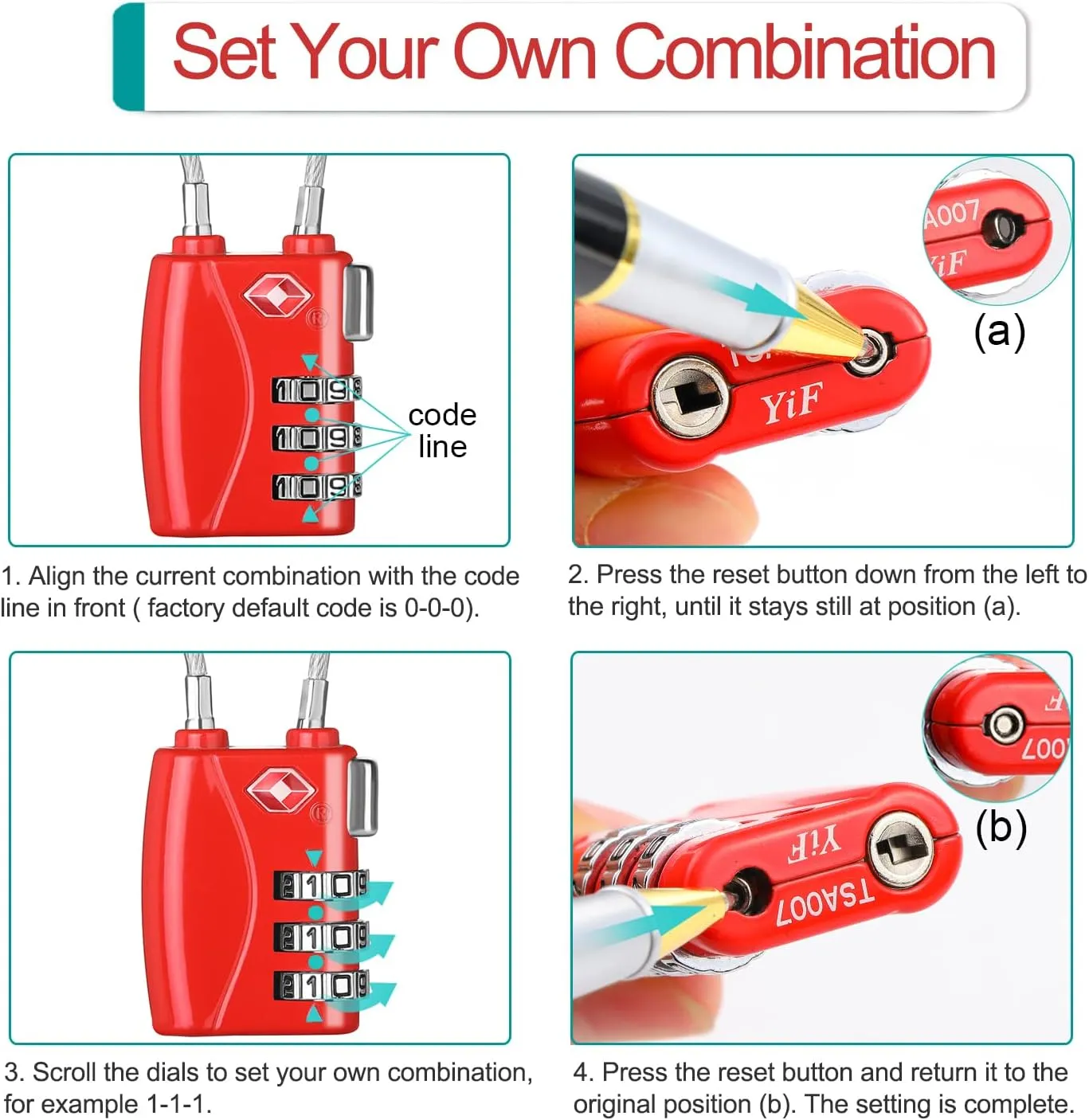 ZHEGE TSA Approved Luggage Locks, 2 Pack, Cable Travel Lock for Gym, School, Suitcases, Baggage - Small & Lightweight